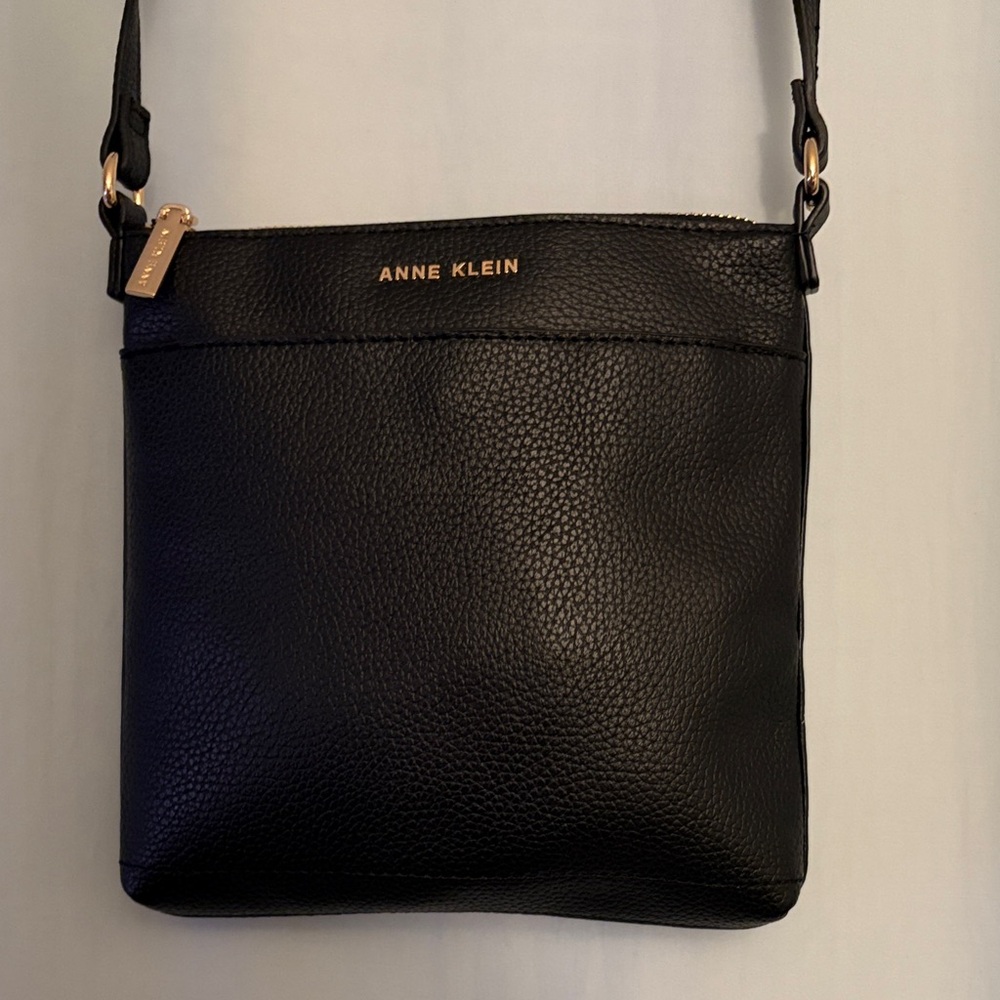 3 for 25! Anne Klein Black Vegan Leather Crossbody Bag with adjustable strap